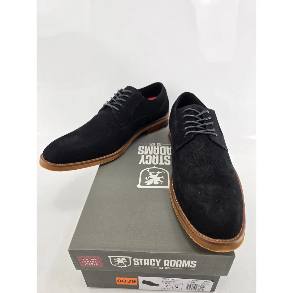 Stacy Adams Preston Oxford Shoes Mens 7.5 Black Suede Leather Lace Up - New